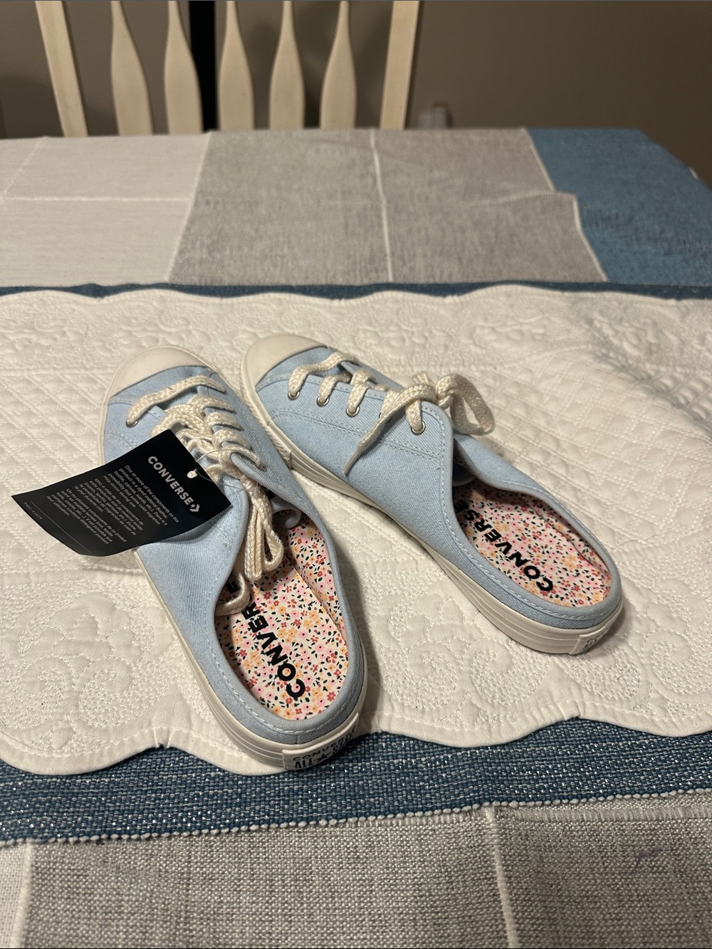 Converse Light Blue Canvas Slip-On Mules with Confetti Insole